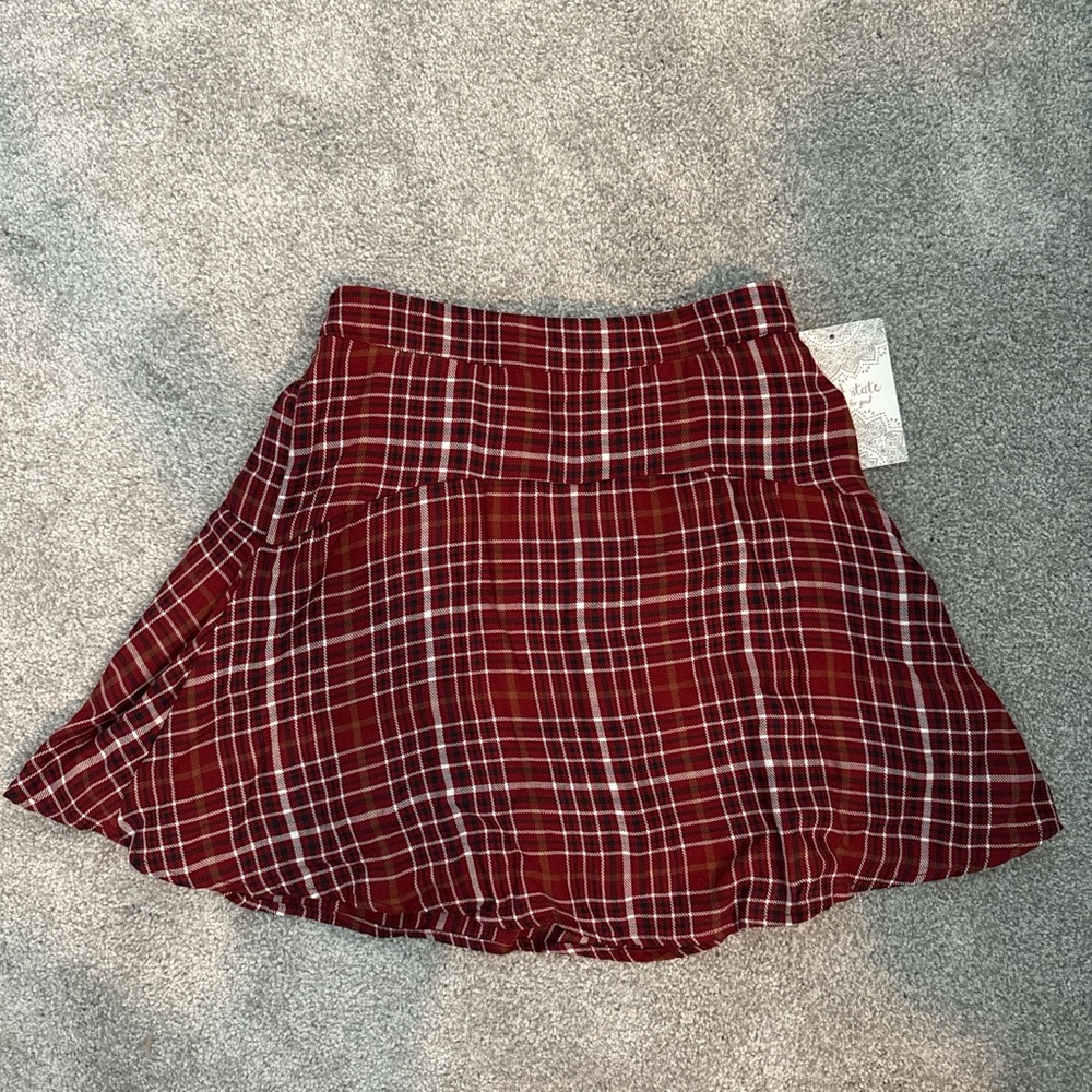 Altar'd State Red and White Pleated Skater Mini Skirt